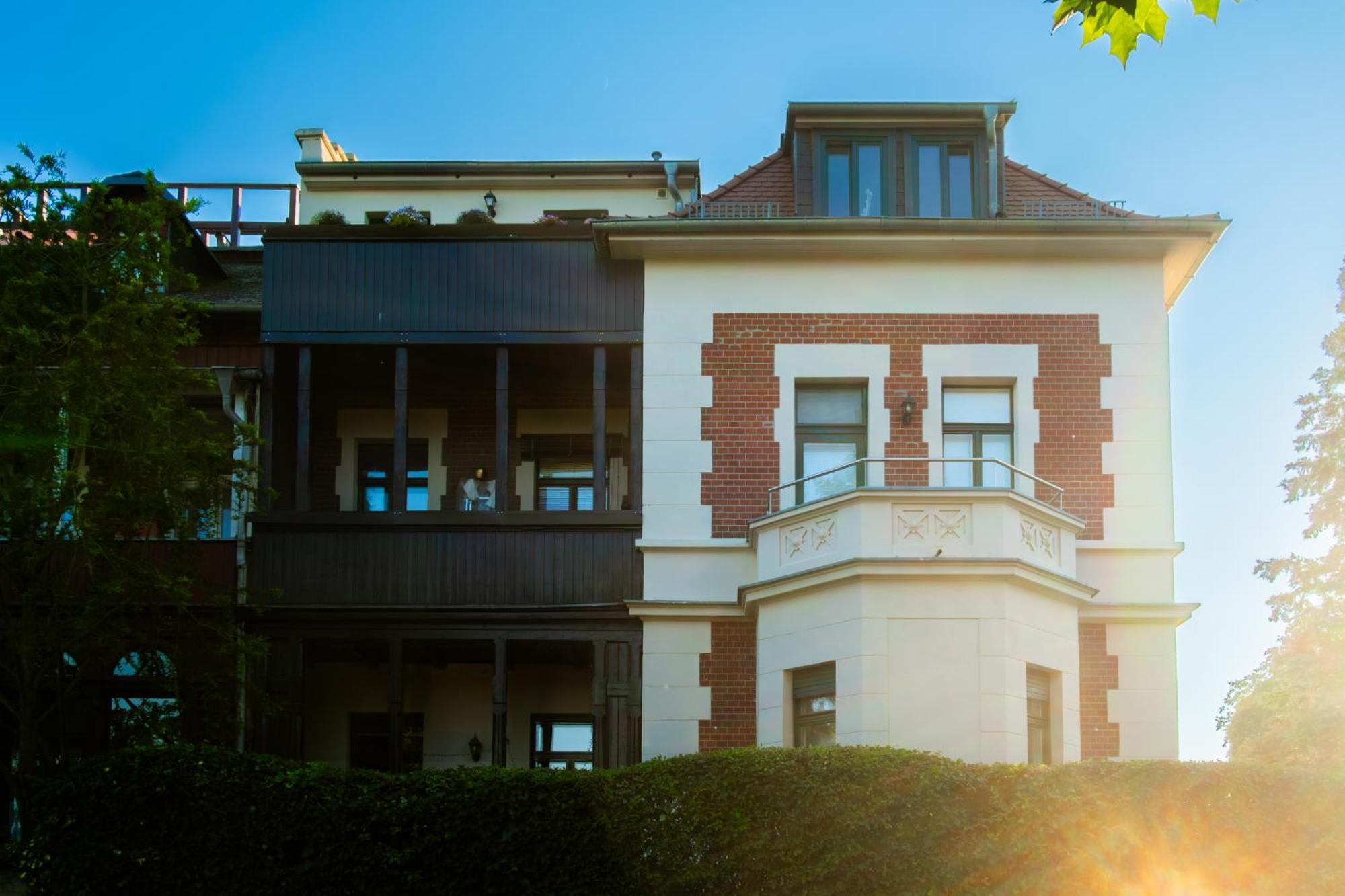 Doppelhaus- Villa Leipzig Schleussig , Moderner Altbau Apartment Dachetage Mit 2 Schlafzimmern Und Separatem Zusatzzimmer , Parkplatz - Balkon - Kamin - Eicheparkett - Arbeitsplatz 外观 照片